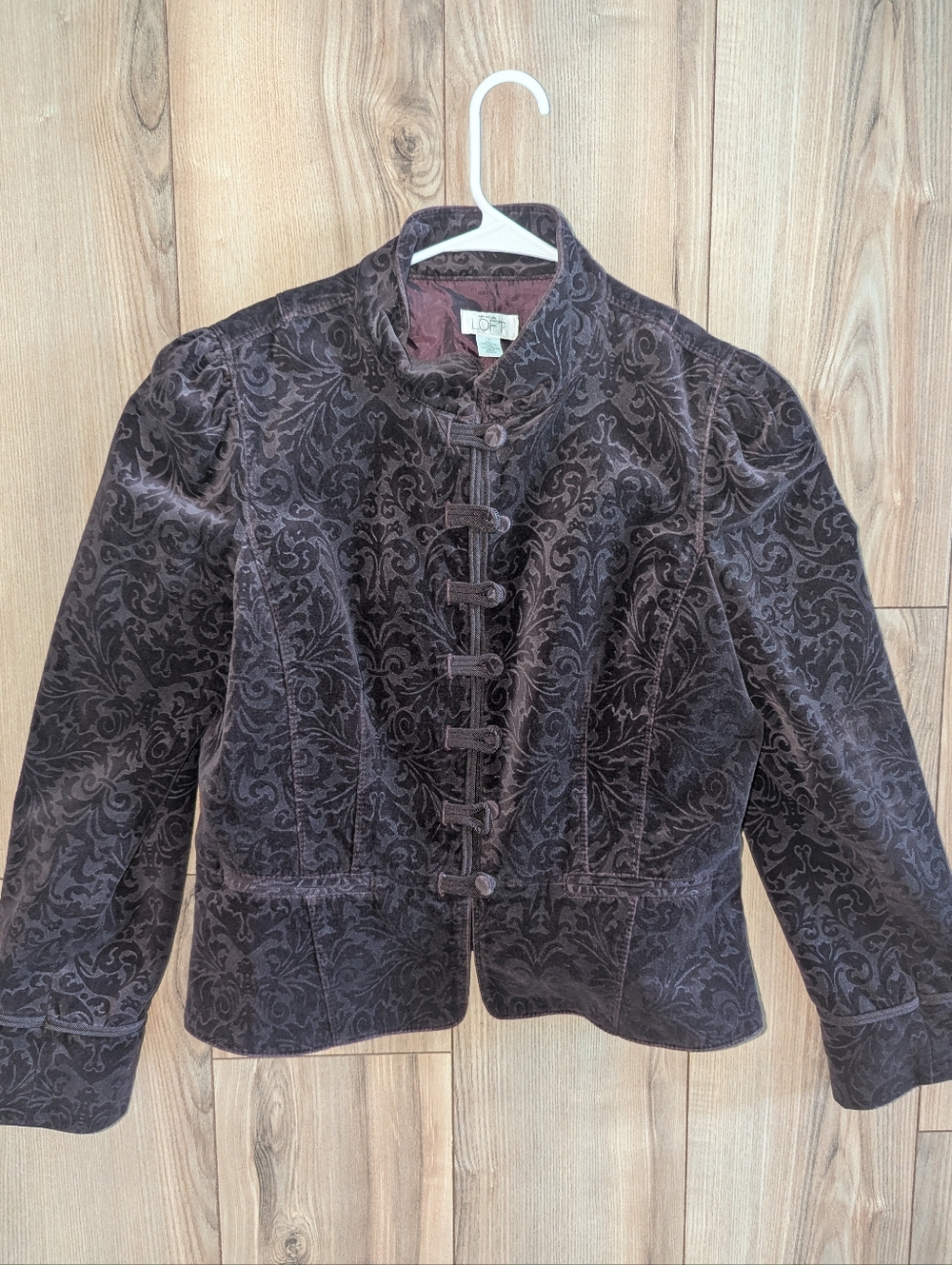 LOFT Women's Dark Burgundy Velvet Mandarin Collar Jacket